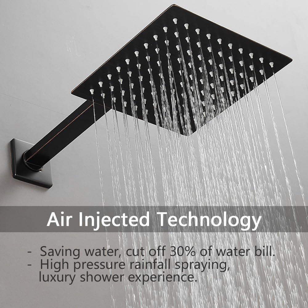 Juego de grifo de ducha de bronce aceitado para baño, sistema de ducha de lluvia de lujo con cabezal de ducha de lluvia, kit de molduras de ducha de una sola función con válvula áspera