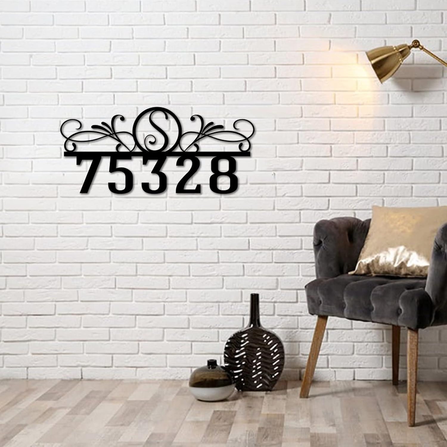 Personalized Monogram Address Sign Metal Wall Art Decor Door Hanger Outdoor Metal Mailbox Number Sign for House Home Hotel Office Housewarming Gift Indoor Farmhouse Wall Art