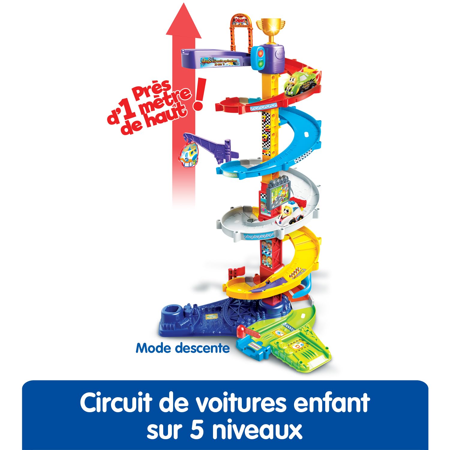 VTech Tut Tut Bolides, Mega Circuito Espirales 2 en 1 con Coche Titouan Loco del Volante, Circuito de Coches Infantiles, 5 Zonas Mágicas, Regalo para Niños y Niñas de 1 año a 5 años - Contenido en