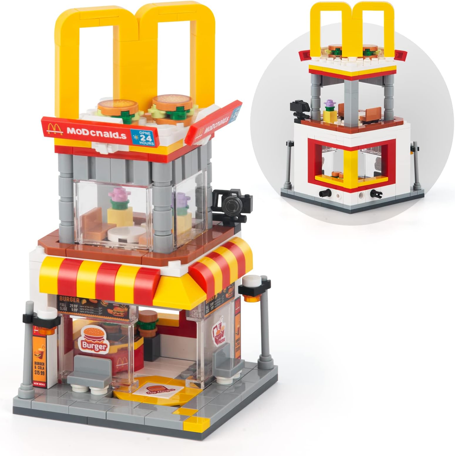 City Street Burger Shop Building Blocks, 243 PCS Simulation Architecture Decoration Model, Ideas Gift for Adults Collector Teen