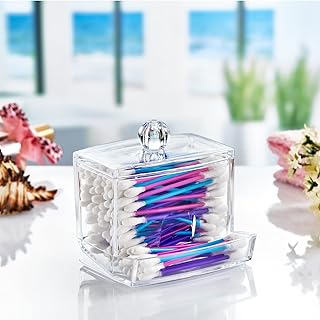 Deconox Akrilik Şeffaf Kapaklı Kulak Temizleme Çubuğu Organizatörü Saklama Kutusu, Akrilik Şeffaf Kapaklı Kulak Temizleme Çubuğu Organizatörü Saklama Kutusu