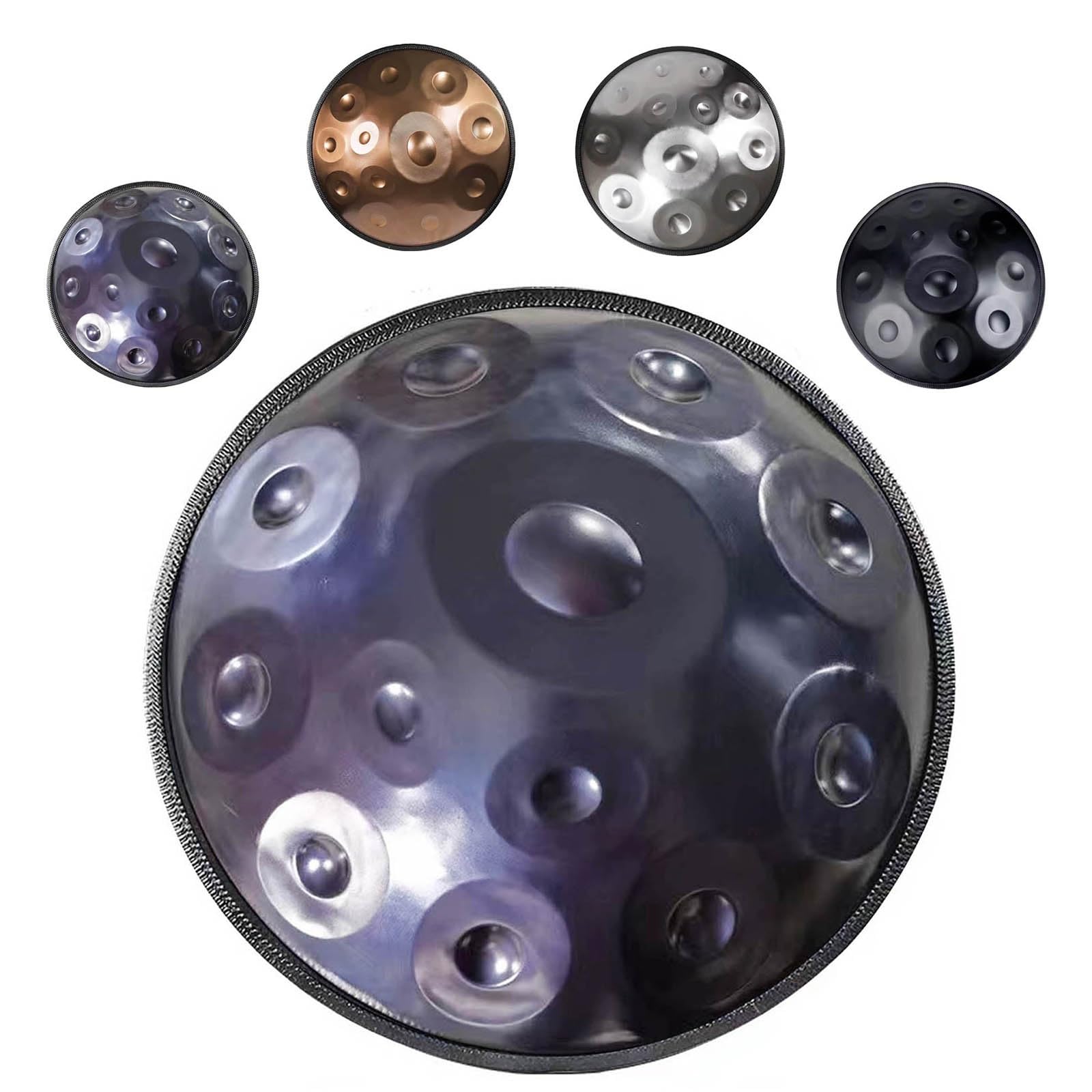 Handpan 55.8cm Tamburi a Mano in Re Minore 9/10/12 Note Strumento in Acciaio con Custodia, Bacchette, Suono 432Hz/440Hz per Meditazione, Musicoterapia(Blue,432HZ/12Note)