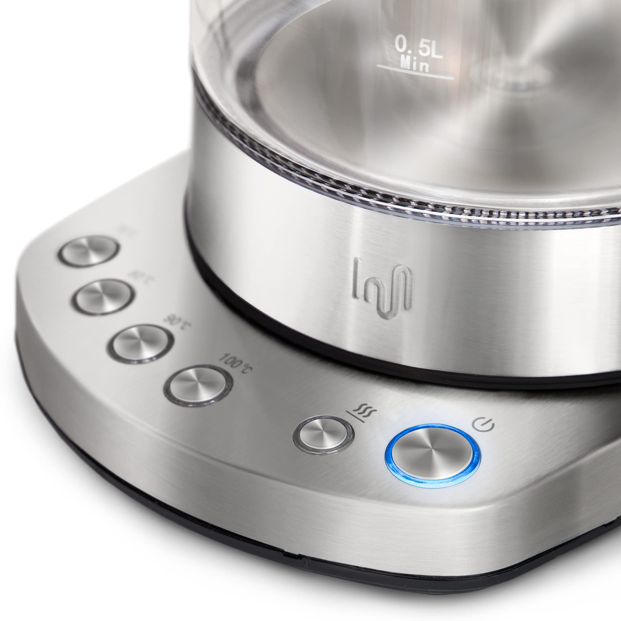 Hervidor de agua LED de cristal premium con ajuste de temperatura + función de mantenimiento de calor, colador de té de acero inoxidable + accesorio para tetera "Kand" probado por TÜV Süd