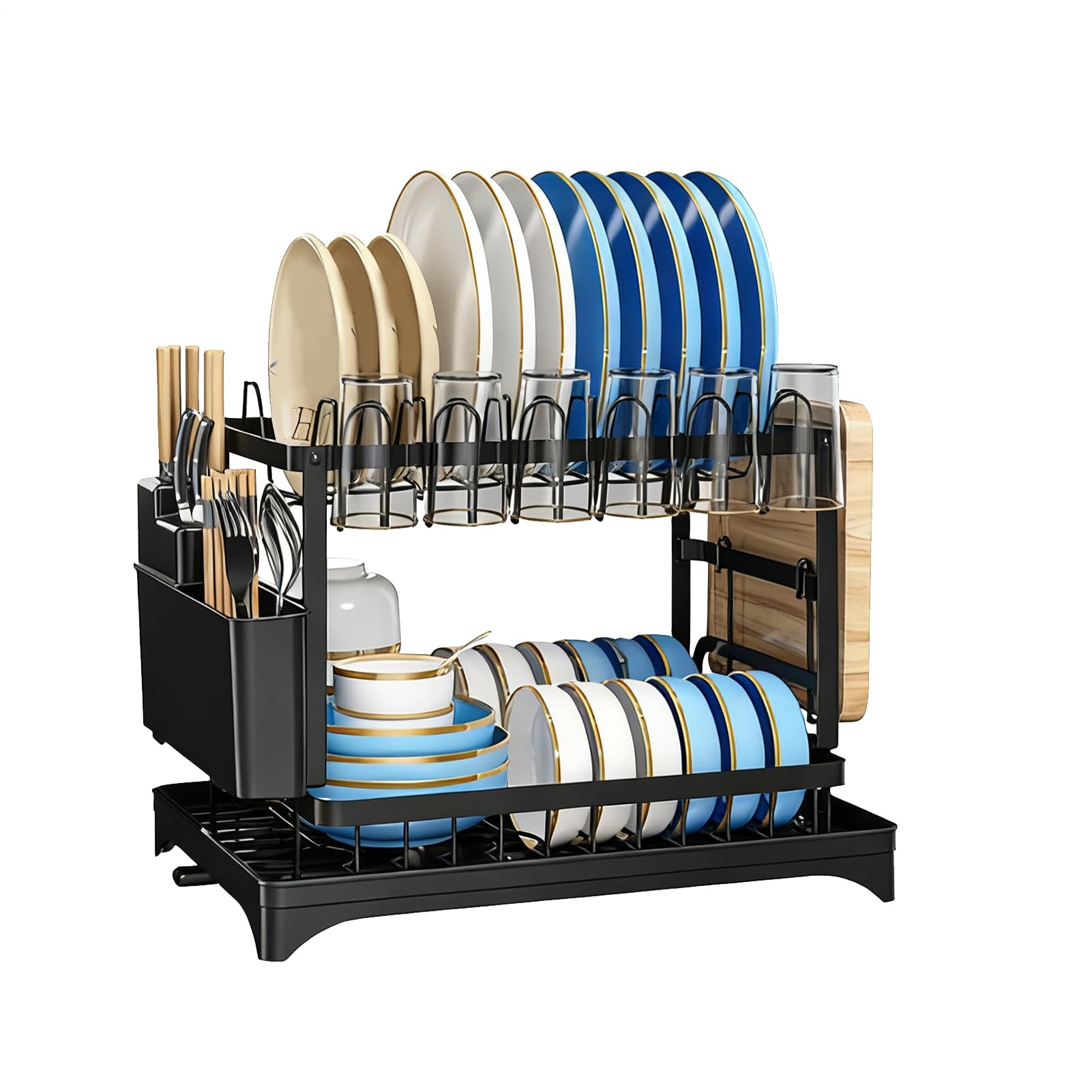 Estante Para Platos Organizador De Almacenamiento Ahorro De Espacio | Gran Secador De Platos De Metal Para Taza Tazón Cubiertos Esponja Plato Fregadero Hogar Despensa
