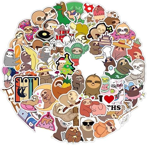 Miniatura 2 de QIYUYA 100 calcomanías de perezoso, calcomanías impermeables de vinilo multicolor de dibujos animados para botella de agua, laptop, monopatín y más