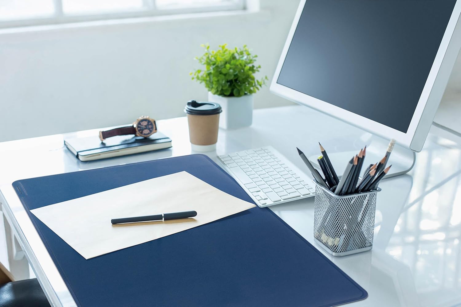 Durable Contoured Edge Gray Desk Pad 26" x 19" - Non-Slip, Glare-Free Desk Mat Surface for an Organized and Protected Workstation, Desk Mat for Desktop