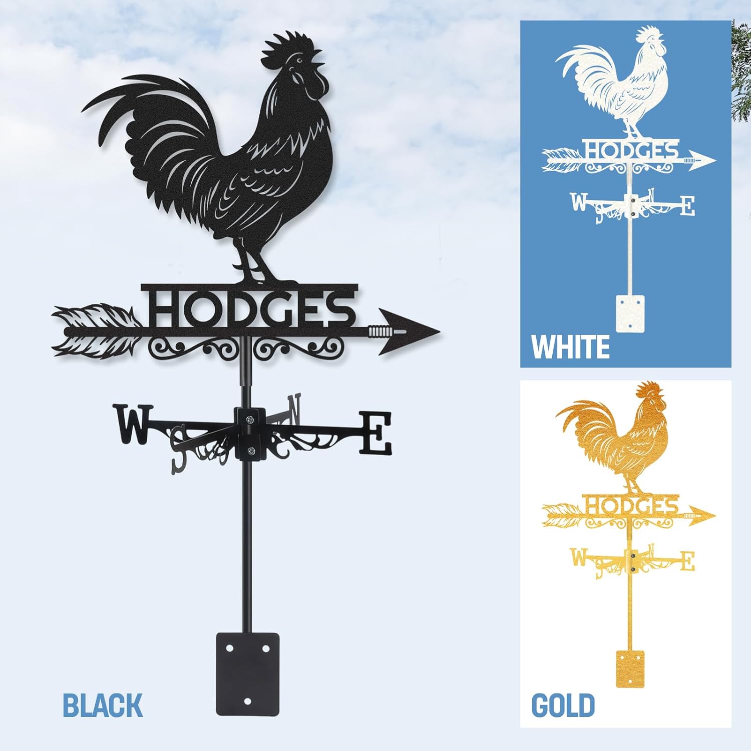 Personalized Rooster Metal Weather Vane, Custom Family Name Weathervane, Wind Direction Indicator, Weather Vanes Roof Mount, Wind Vane Outdoor Decor for Yard Farmhouse Cupolas, Housewarming Gifts