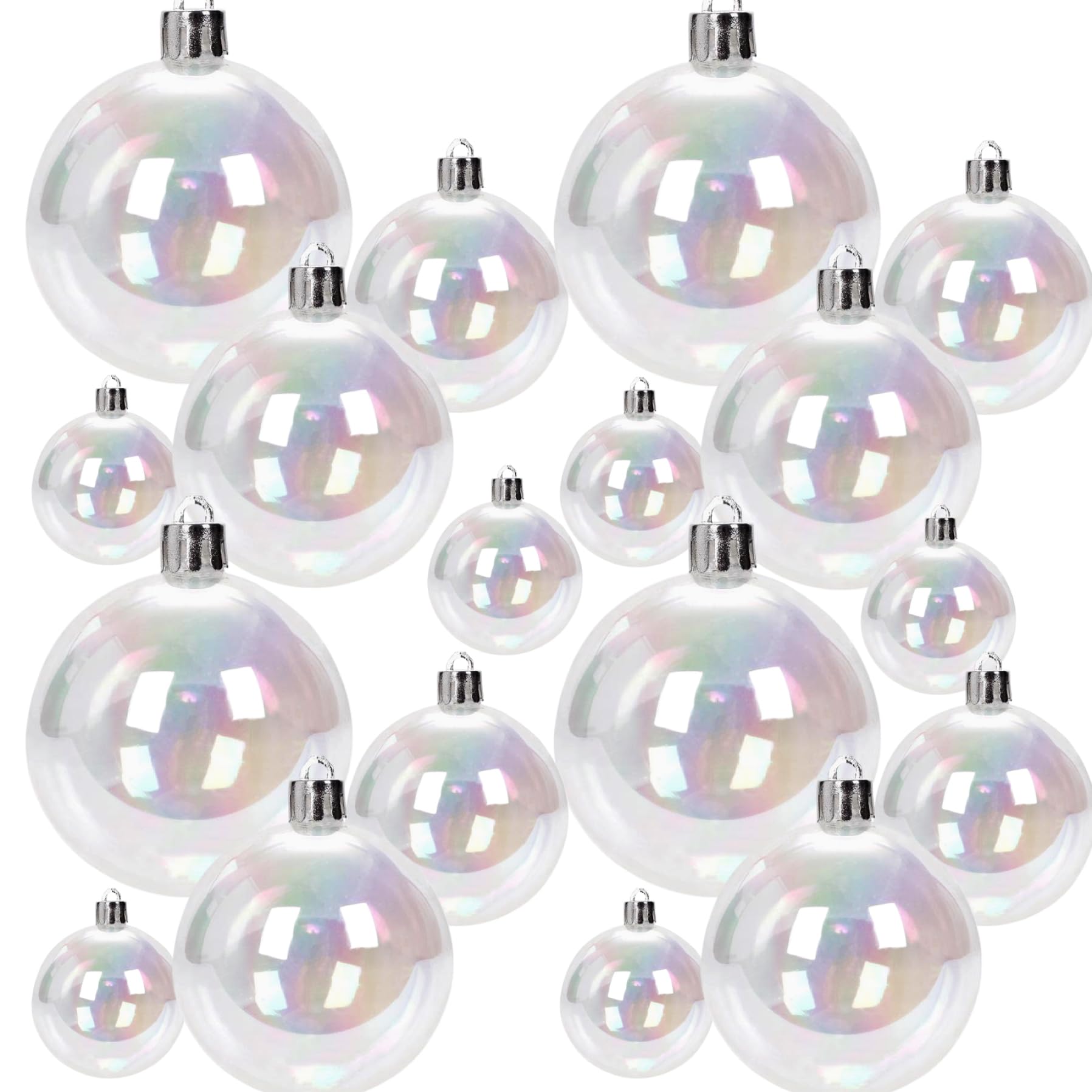 Peosaard 1 Set Iridescent Ornaments, 18 Pcs/Set Clear Ornament Balls 4-Size Electroplated Plastic Iridescent Ornaments With Hanging Rings For Christmas Birthday Decorations, Plastic Bubbles