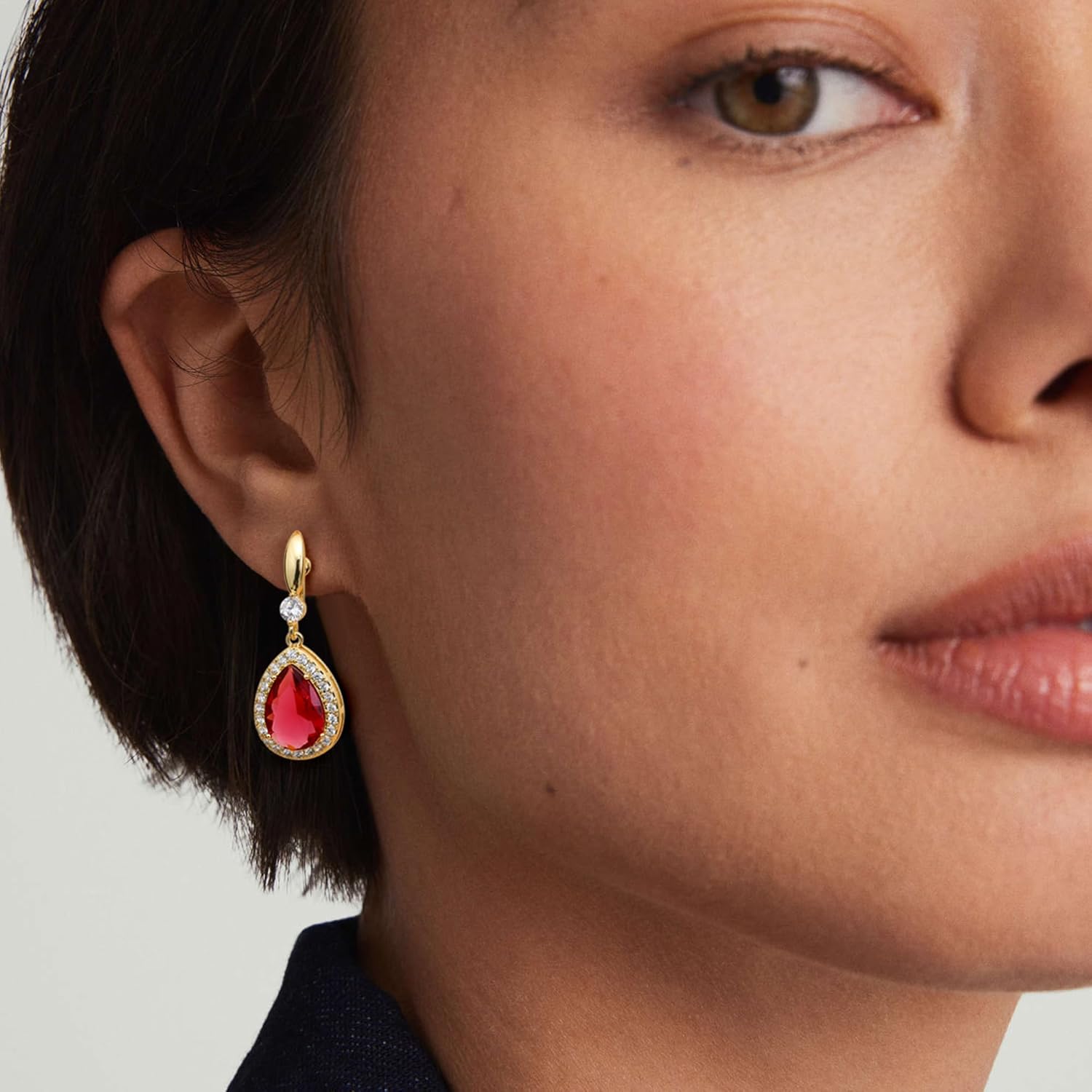 THUNARAZ Elegant Clip on Earrings for Women Sparkling Teardrop Dangle Clip Earrings Non-Pierced Rhinestone Cubic Zirconia Wedding Prom Jewelry 14K Gold and Silver Tone - Image 4