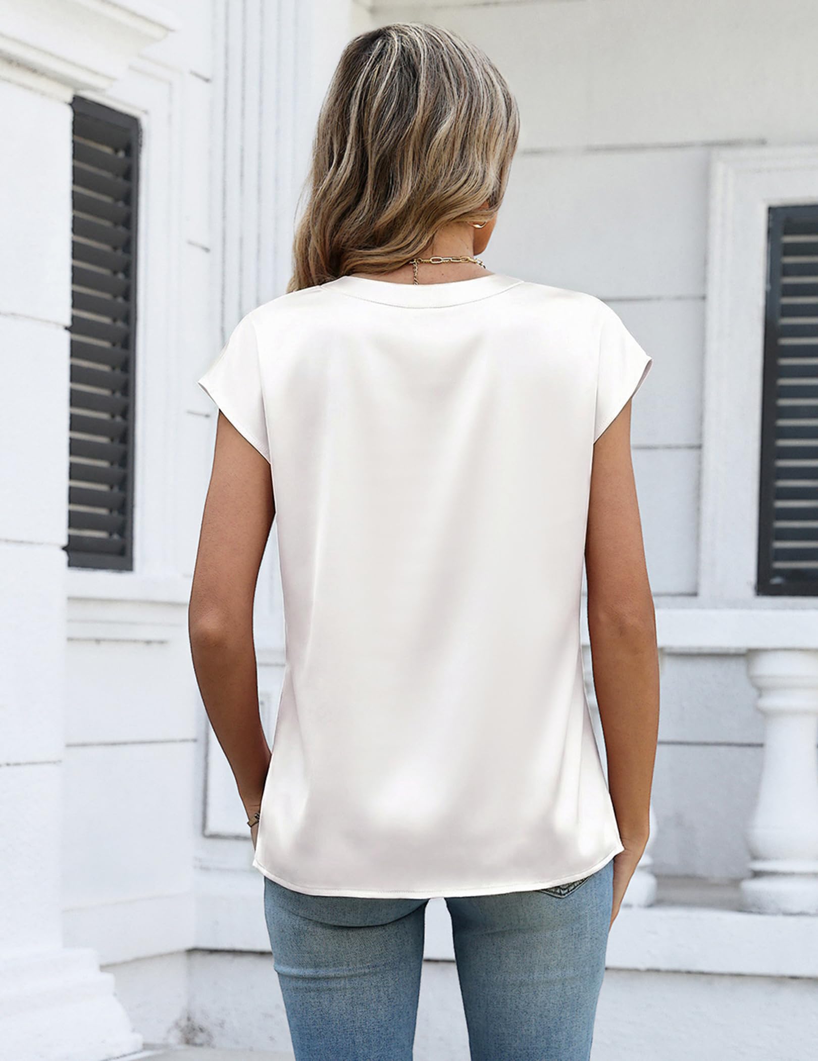 Zeagoo Women Tops Silk Satin Blouses V Neck Summer Shirts Cap Sleeve Business Casual Dressy Spring Clothing — view 6