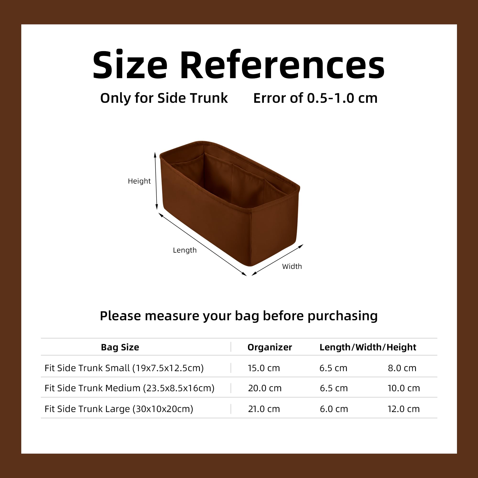 DGAZ Inserto para Bolso Side Trunk de Satén, Personalizable, 48 Colores