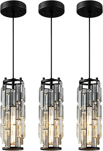 LMQNINE Luces colgantes modernas de color negro, mini candelabro de cristal, iluminación colgante para cocina, isla, comedor, dormitorio, fregadero
