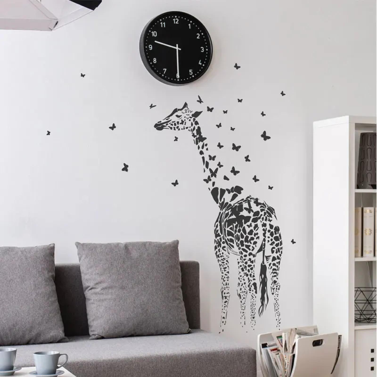 YOUOUSI Animal Decals Featuring Giraffes and Butterflies for Living Rooms, bedrooms, and Nurseries; Vinyl Art for Home Decoration.