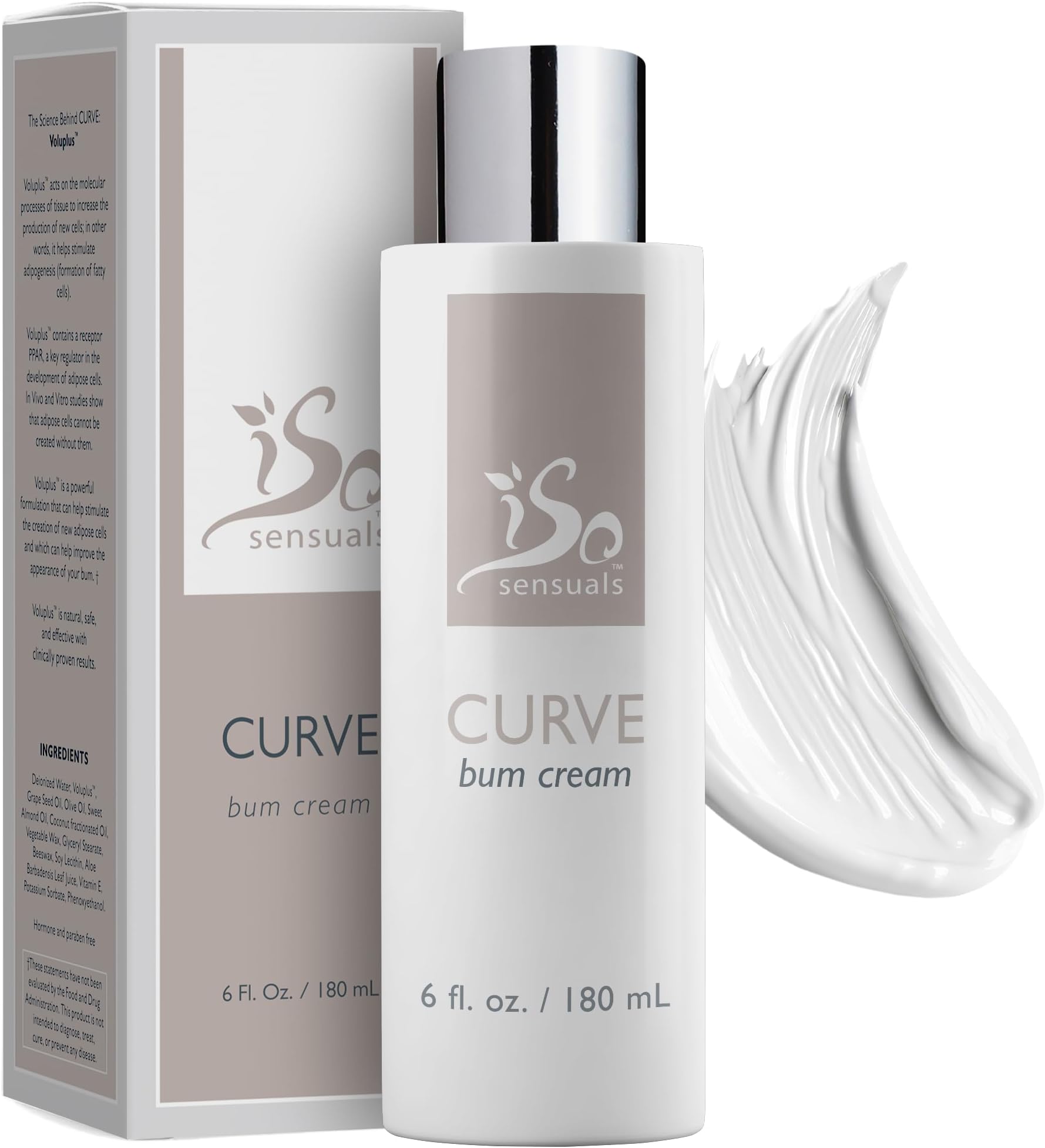 IsoSensuals CURVE Butt Enhancement Cream - for Women and Men, Natural Growth and Plumping Enhancer, Faster, Thicker, Bigger Results, 2 Month Supply