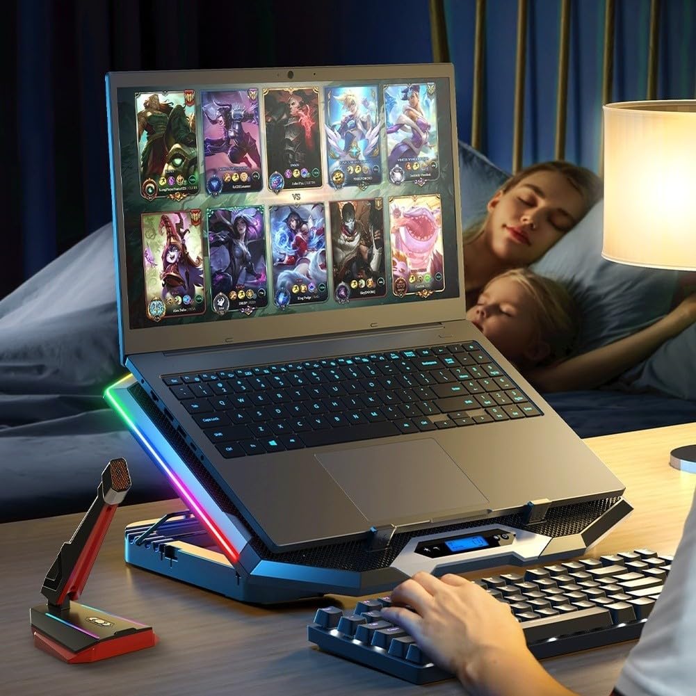 Ice Coorel Laptop-Kühler mit 8 leisen Lüftern, RGB, geeignet für Laptops von 30,5 bis 43,9 cm (C)