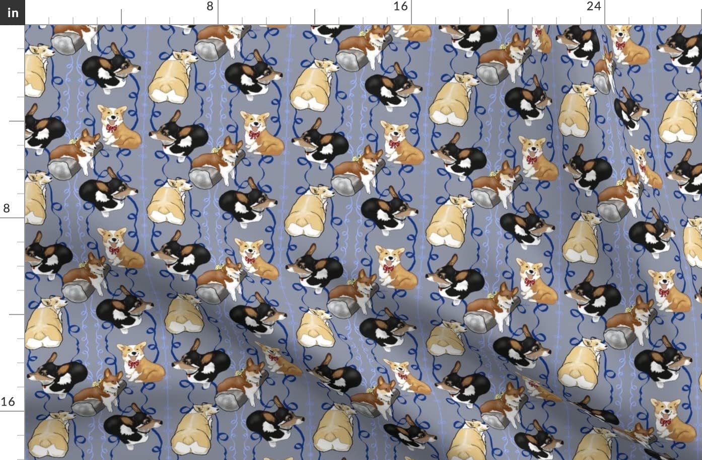 Spoonflower Fabric - Corgi Parade Welsh Dogs Puppy Pets Animals Gray Corgis Canine Love Printed on Organic Cotton Sateen Fabric by The Yard - Sewing Quilting Apparel Home Decor