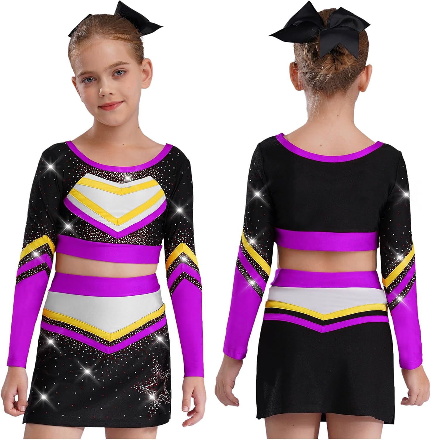 Cheer Costume for Girls Cheerleading Uniform Themed Party Gymnastics Performance Top with Skirt Purple 16 Years