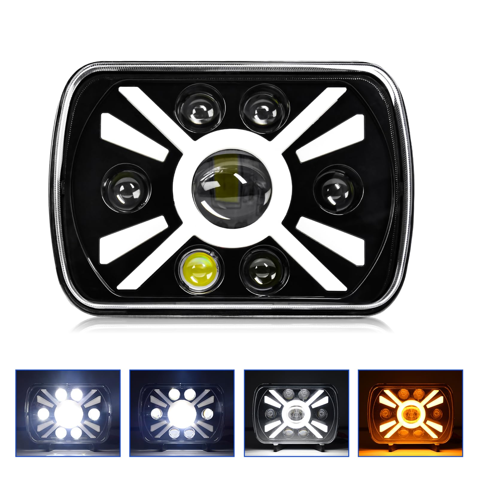 Keenso 7-calowe Reflektory LED, 2 szt. 5x7 7x6 Prostokątny Reflektor z Wysokim światłem Mijania DRL Kierunkowskaz, dla Cherokee XJ YJ