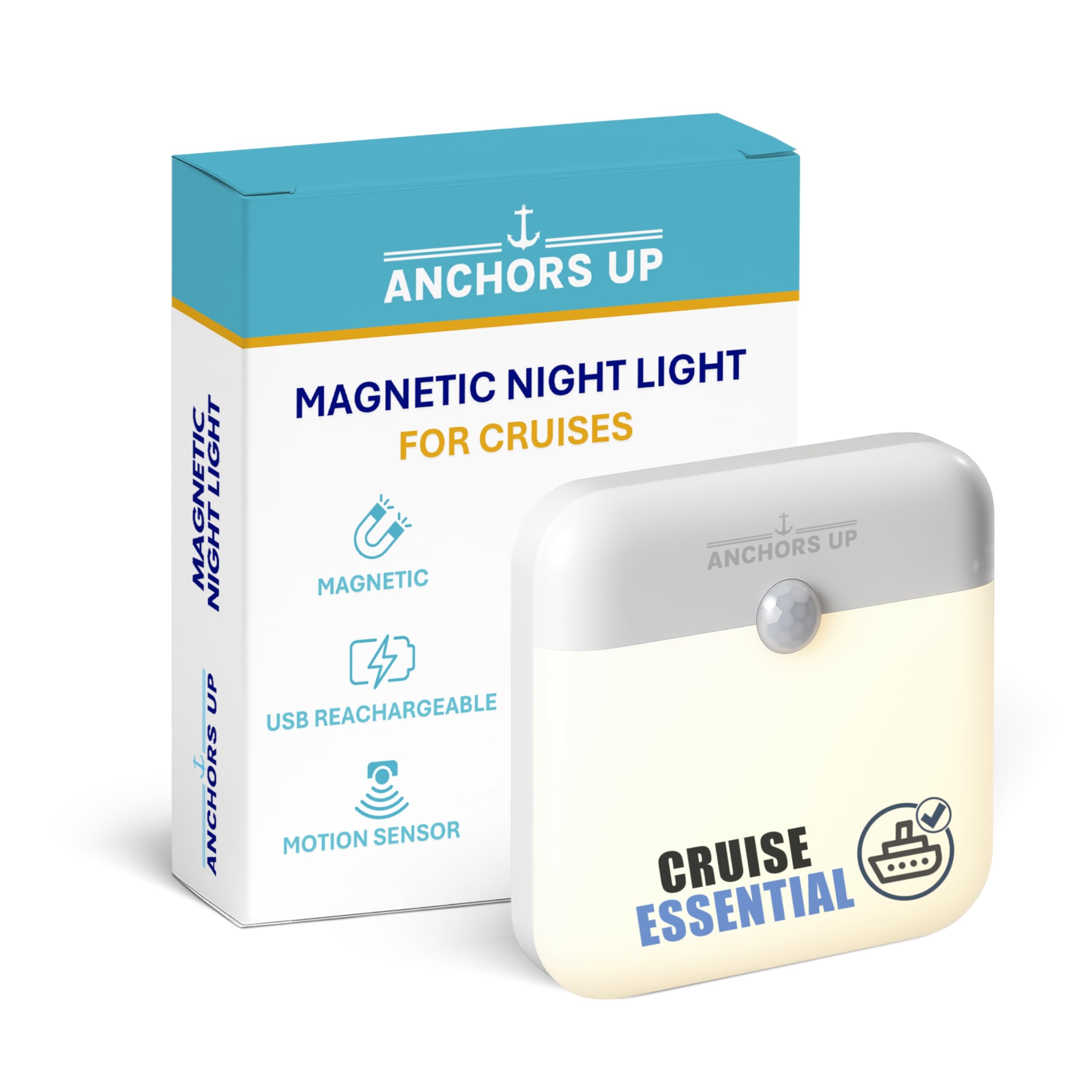 Cruise Cabin Night Light with Motion Sensor, USB Rechargeable, LED Motion Sensor Light, Magnetic, Warm White, Tested on P&O