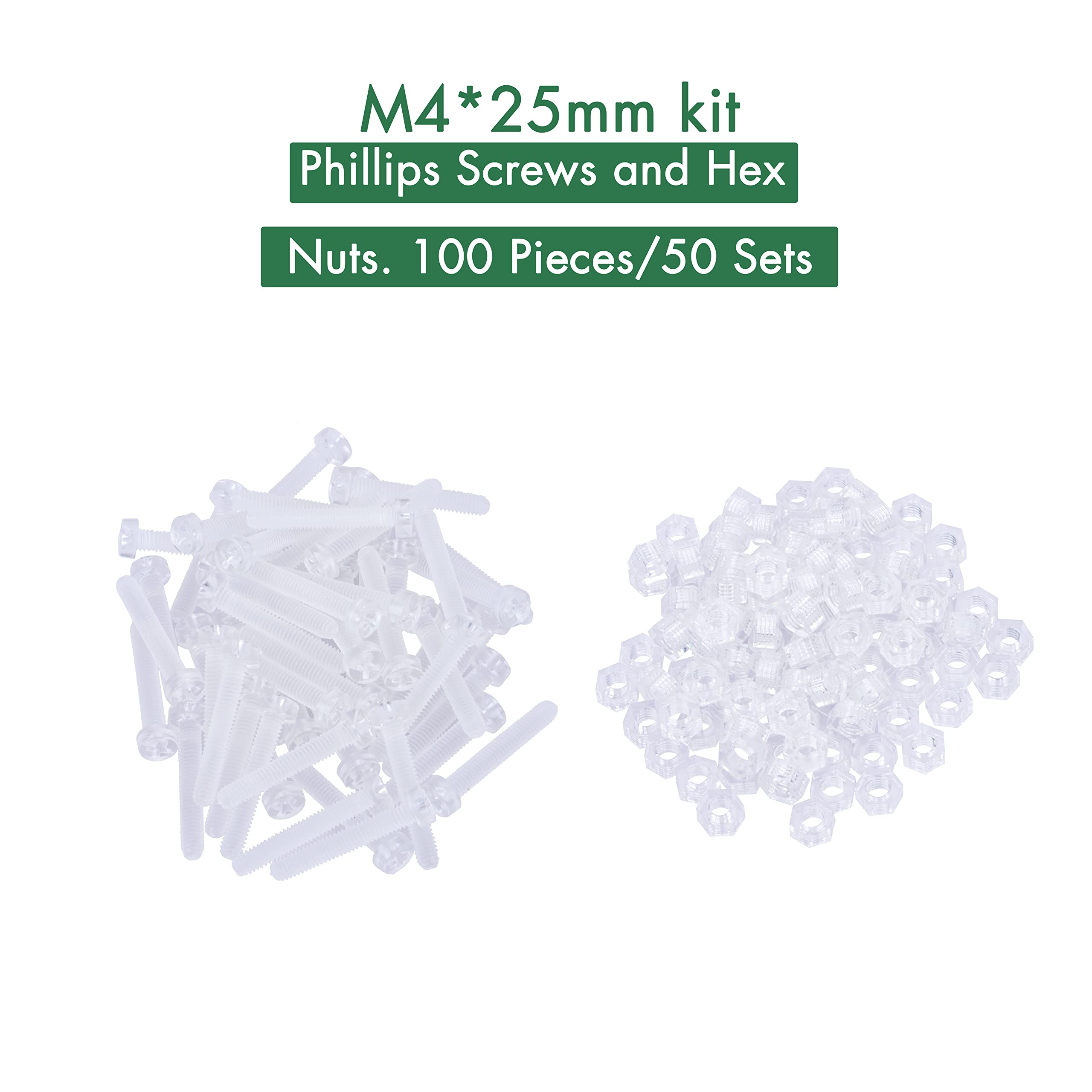 Pzsmocn 100 Pieces/50 Sets M4*25 mm PC Transparent Plastic Cross-recessed Round Head Screws and Hexagonal Nuts Kit - Image 3