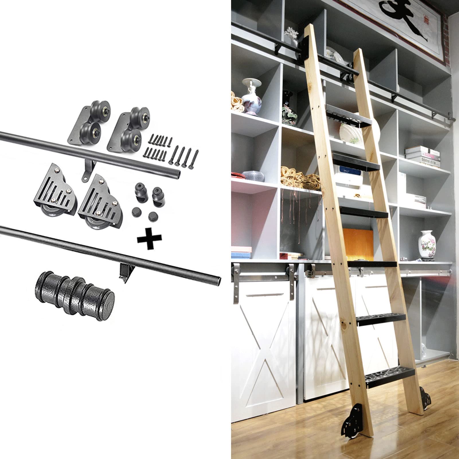 Kit de porte de grange coulissante pour votre bibliothèque de salon sur mesure