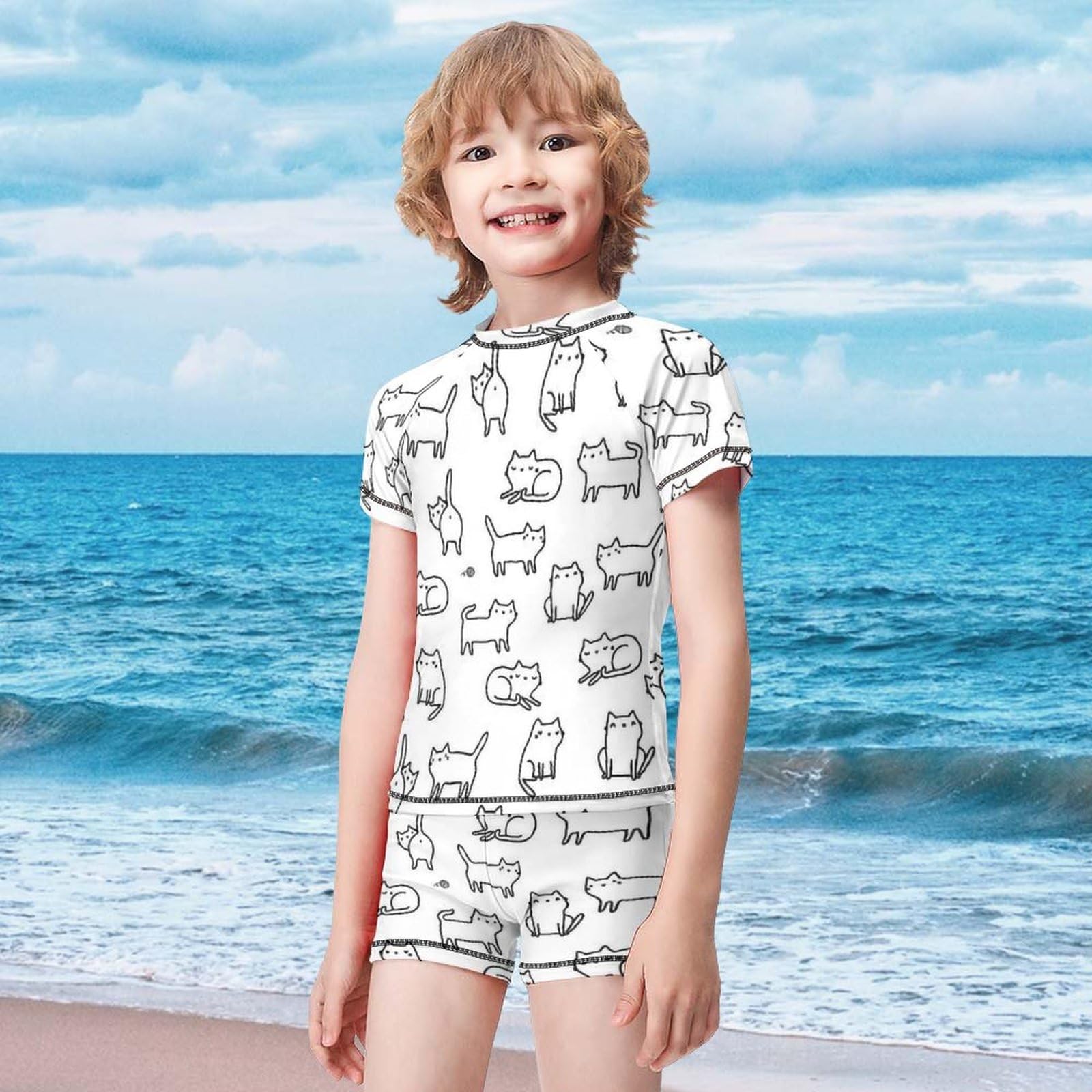 Amazon.co.jp: 水着 キッズ 2点セット 猫柄 ネコ 子供水着 上下セット 