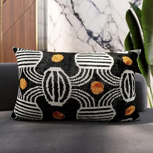 Canvello Almohada decorativa hecha a mano con relleno de plumón, cojín lumbar de seda de terciopelo suave para sala de estar, sofá (16 x 24 pulgadas)