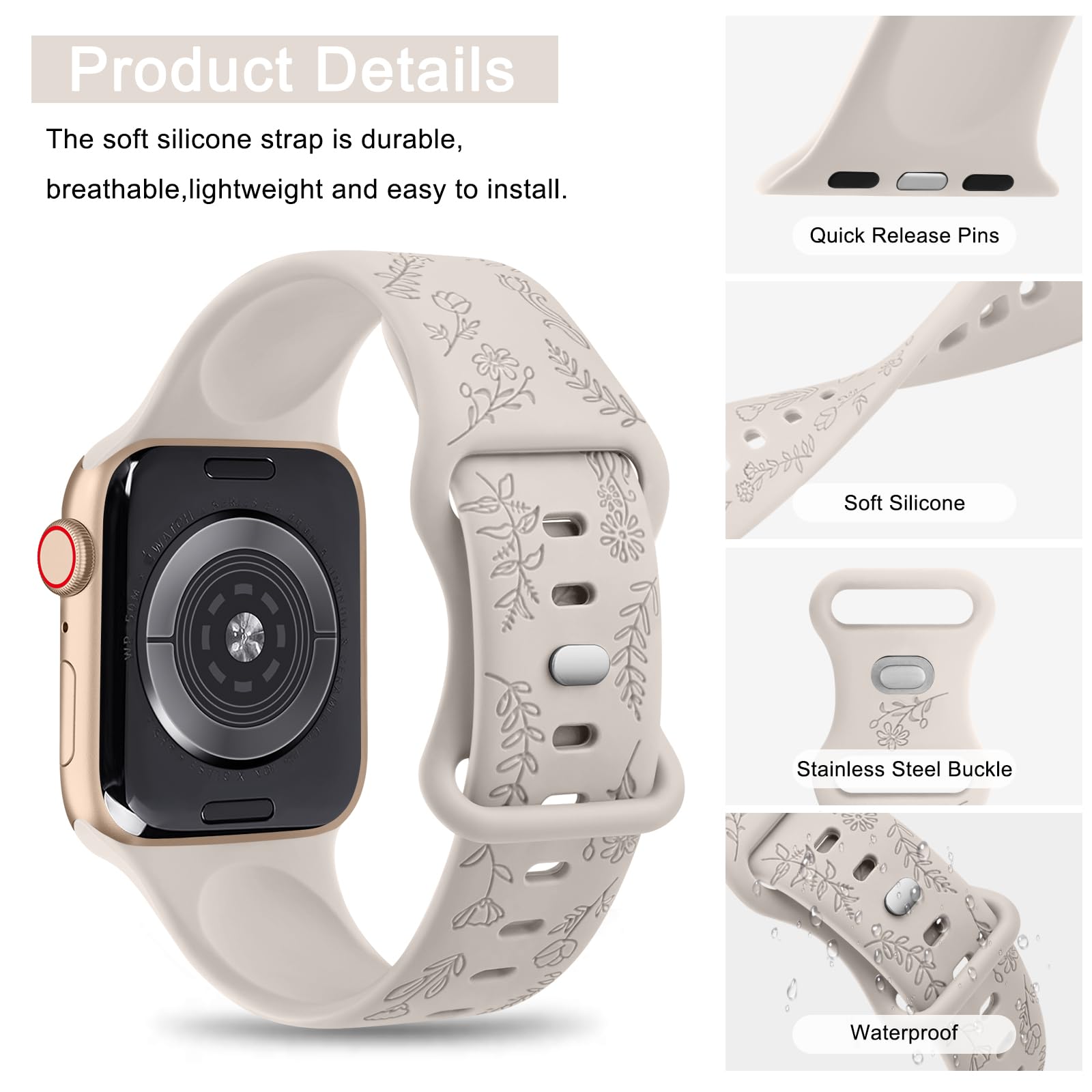 Flower Engraved Strap for Apple Watch Strap 42mm 44mm 45mm 46mm 49mm - Image 3