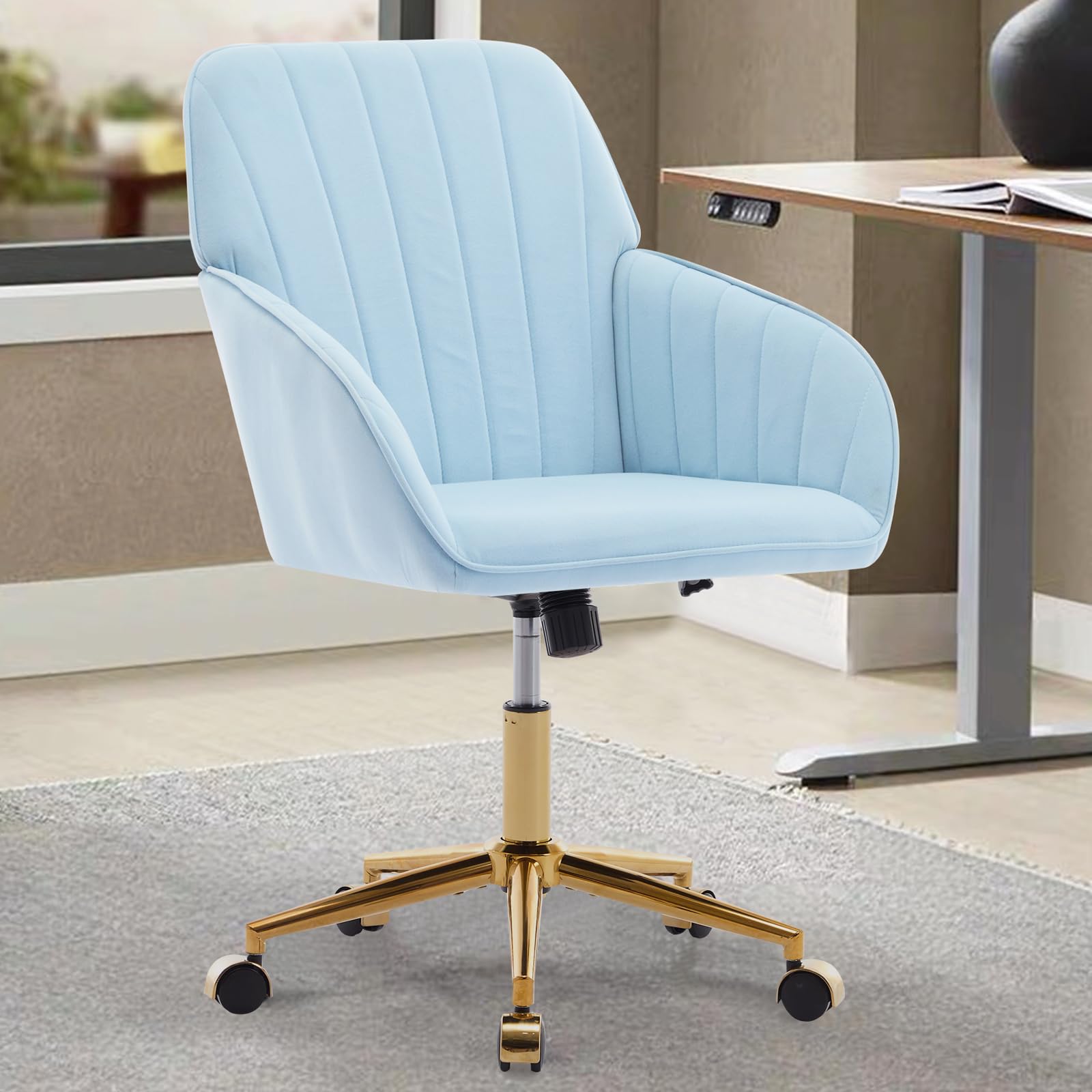 Widagirel Modern Home Office Chair, Comfy Velvet Desk Chair, Makeup Vanity Chair with Wheels, Adjustable Swivel Computer Task Chair for Bedroom,