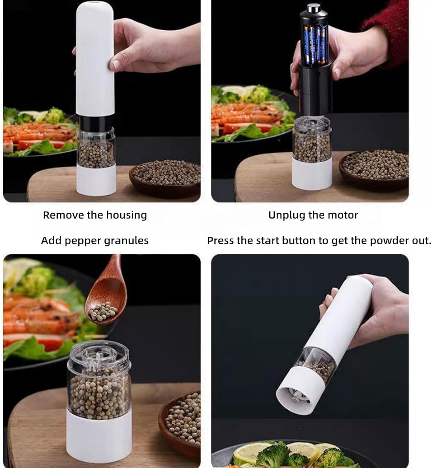 Pepper Mills Automatic Battery Operated Grinder Electric Salt and Pepper Grinder Set Refillable Ceramic Core Grinders Adjustable Coarseness Pepper Shaker