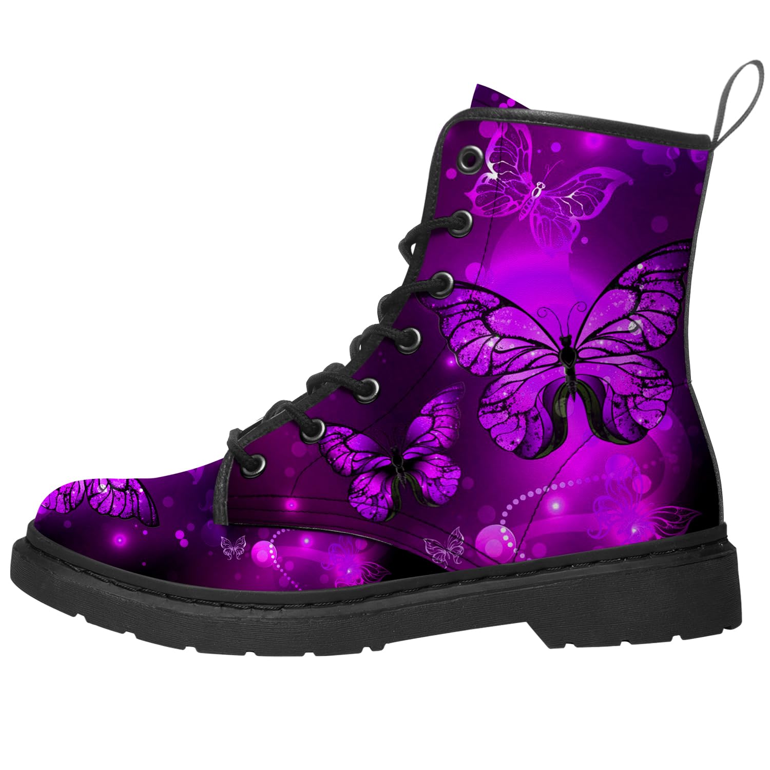 Butterfly Boots for Women Combat Boots PU Leather Lace-up Ankle Booties Gifts for Her Mom