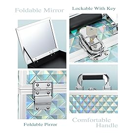 Joligrace Makeup Box 11.6-Inch Cosmetic Train Case for Women Travel Jewelry Organizer with Compartments & Mirror Portable Lockable Make-up Trunk Turquoise