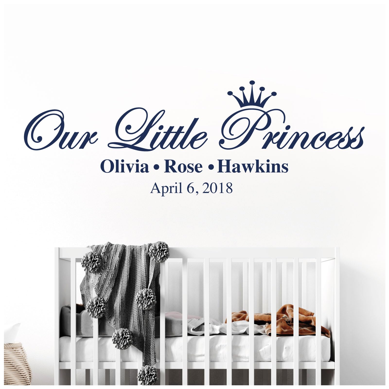 Our Little Princess, Names & Date of Birth - Baby Nursery Girls Wall Sticker [Large] [Cobalt]