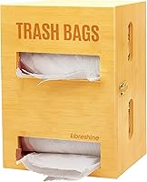 Vista 1 de Dispensador doble de bambú para bolsas de basura, montaje en pared o armario para cocina, despensa, lavandería, capacidad para 2 rollos estándar