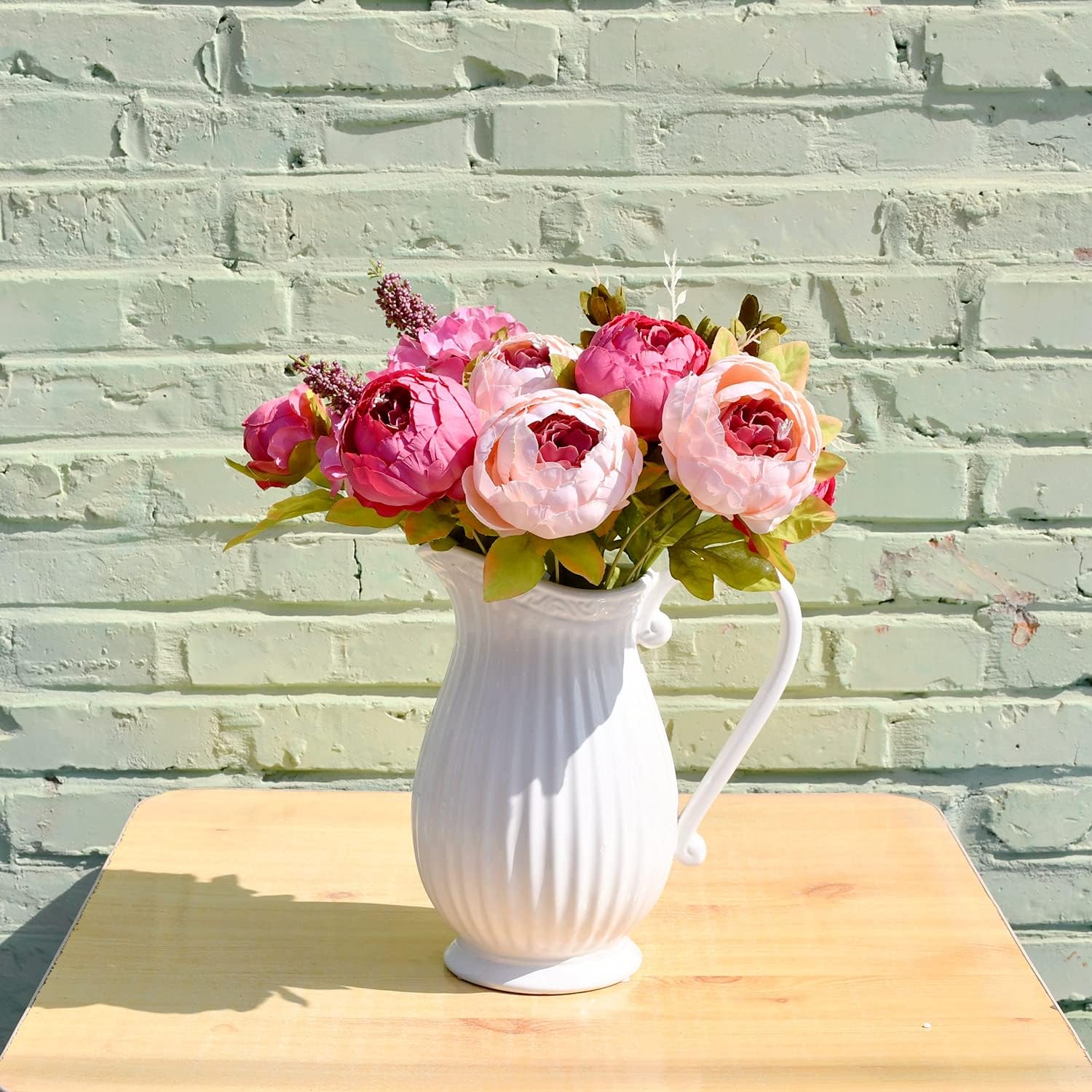 Mandy's Artificial Silk Dark Pink Peony Flowers 1 Bouquet for Home Wedding Decoration : Home & Kitchen