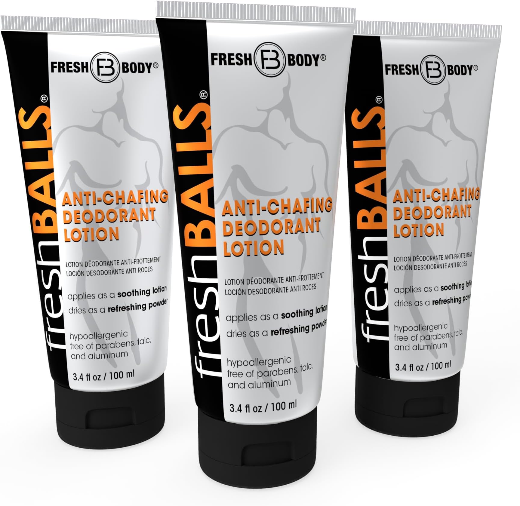 Fresh BALLS Lotion | Anti-Chafing Men's Soothing Cream to Powder Deodorant and Hygiene for Groin Area, 3.4 fl oz (Pack of 3)