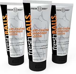 Fresh BALLS Lotion | Anti-Chafing Men's Soothing Cream to Powder Deodorant and Hygiene for Groin Area, 3.4 fl oz (Pack of 3)