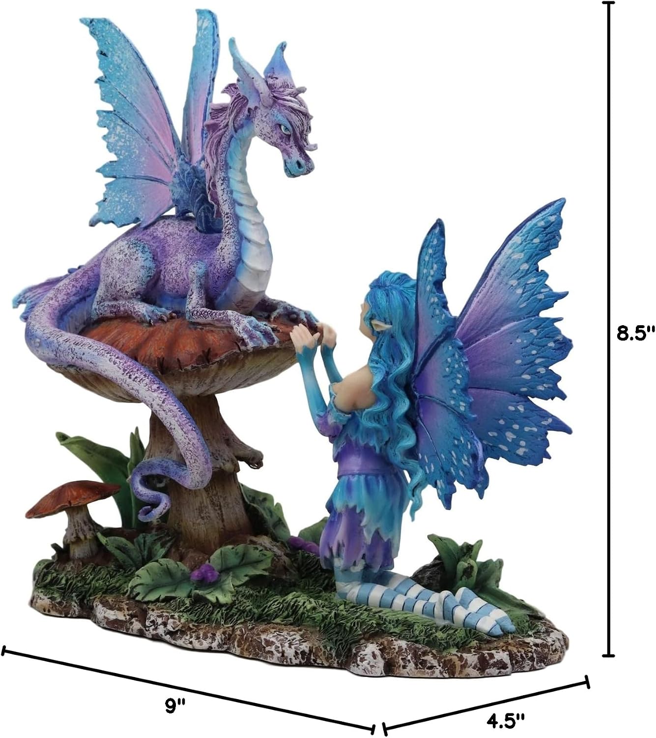 Ebros Amy Brown Companion Enchanted Elf Fairy FAE Damsel with Toadstool Dragon Statue 8.5" Tall Fantasy Mythical Faery Garden Magic Collectible Figurine Fairies Pixies Nymphs Decor