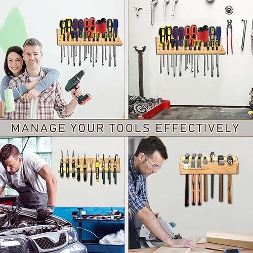 Miniatura 7 de Stepstall Paquete de 3 organizadores de herramientas y almacenamiento, organizador de destornilladores de madera para montaje en pared, alicates,
