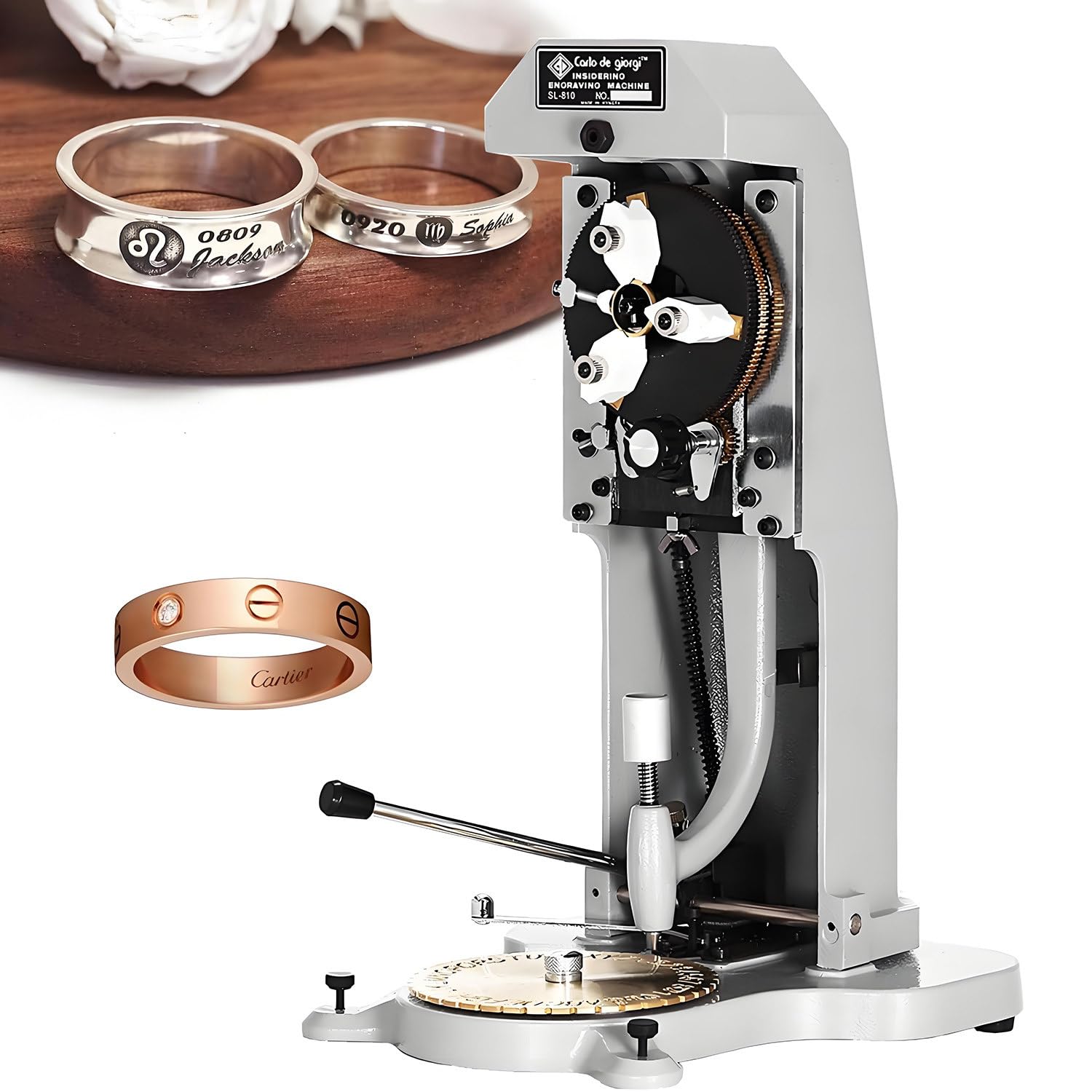 Lzdoyy Multicolor Double Sided Dial Ring Engraver | Inside Ring Engraving Machine | 1.5Mm-2.0Mm Letter Block | Professional Ring Engraver For Rings Inner Engraving