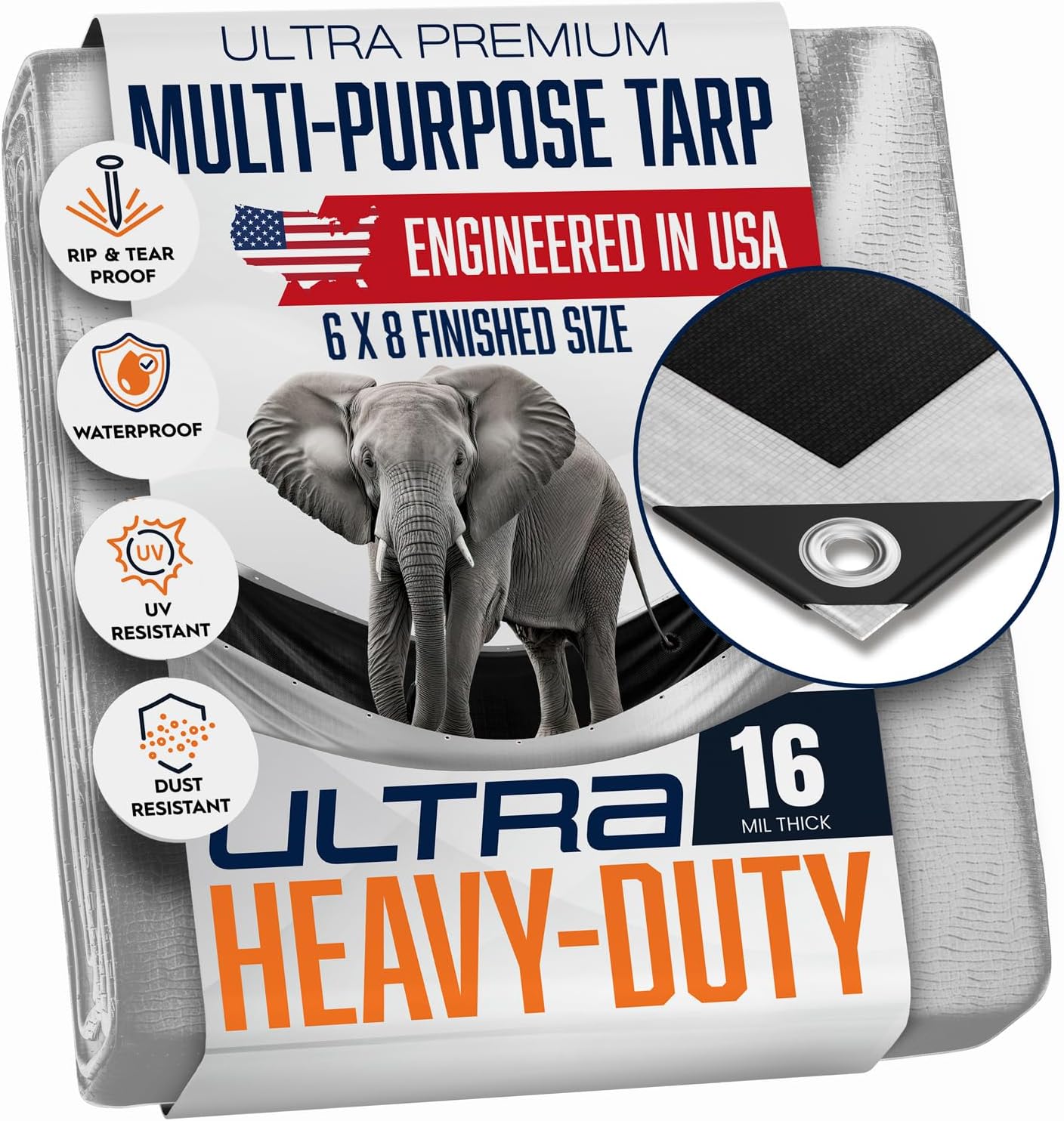 16x16 Ultra Heavy Duty Tarp, Extra Thick 16 Mil, UV Resistant, Grommets Every 18 Inches - Waterproof Plastic Poly Tarpaulin - (Reversible, Silver and Black) (16' x 16' Feet)