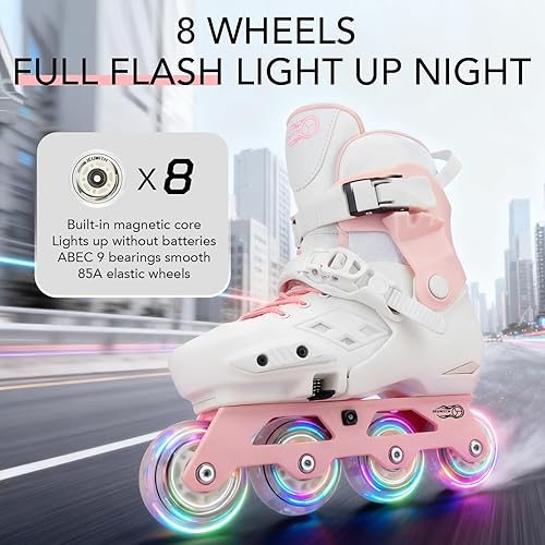 Miniatura 3 de Patines en línea para niños y niñas con ruedas iluminadas, tamaño ajustable, adecuado para principiantes, patines para mujeres, niñas y adultos