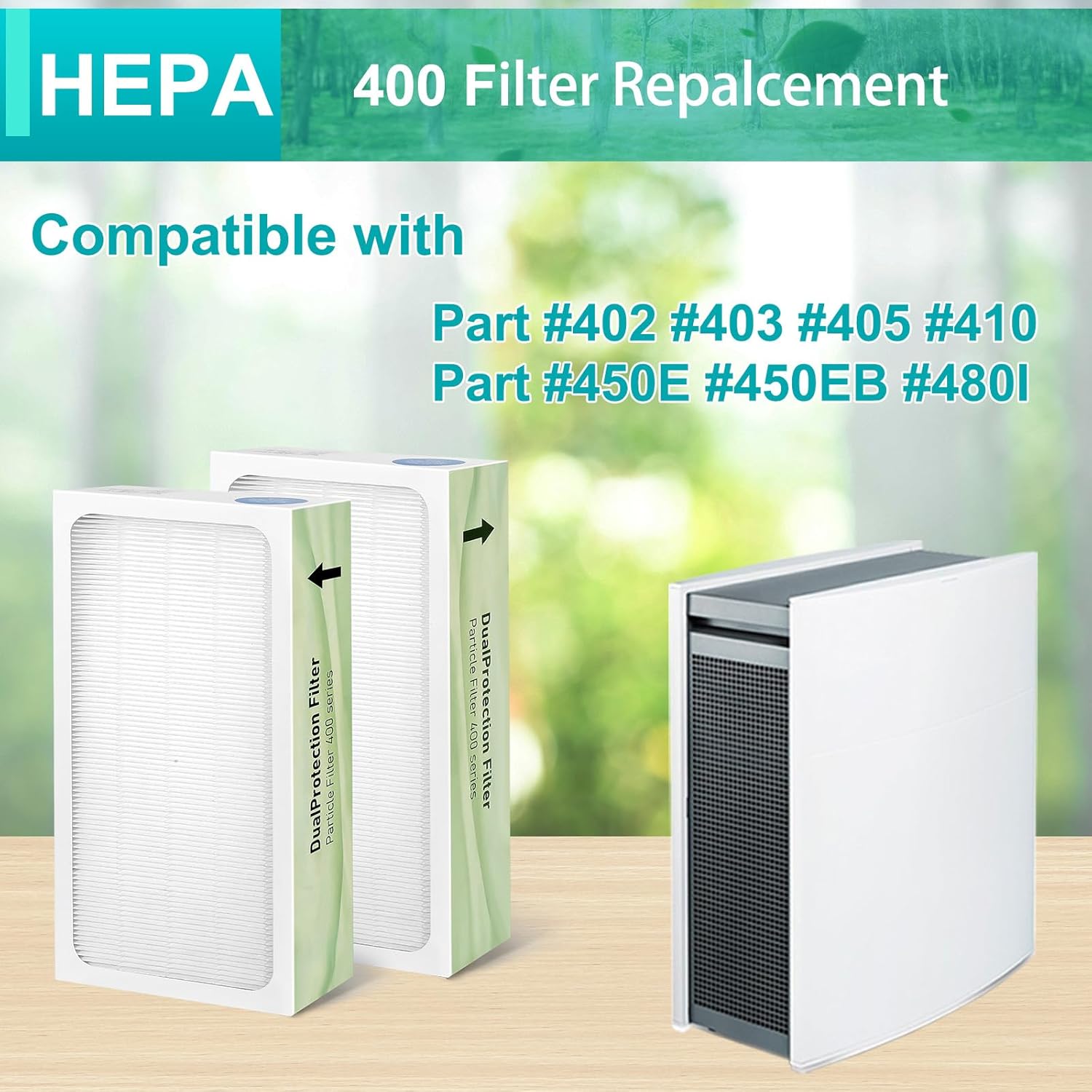 Classic 400 Series Replacement Filter,Compatible with Blueair 400 Series Air Purifier,2-in-1 Pre-H13 Ture,Part # 480i, 402, 403, 405, 410，455EB, 450E Filter Replacement (2PACK) - Image 3