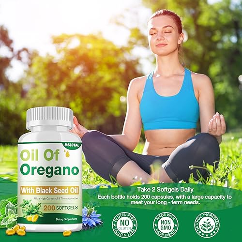 Miniatura 9 de Aceite de orégano con aceite de semilla negra  200 cápsulas de aceite de orégano orgánico, apoyo inmunológico y digestivo, apoyo antioxidante, sin