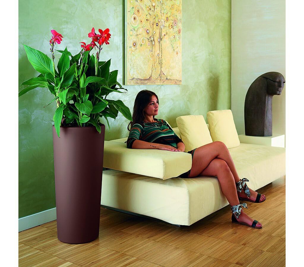 Garden Center shop by VM VECA MACETERO PLÁSTICO Redondo Blanco | 30x65 CM | Ideal para terrazas y Jardines | Espacios Exteriores