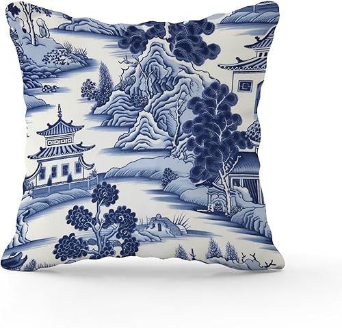 Miniatura 2 de Nanjing - Fundas de cojín de pagoda china azul y blanca, fundas de almohada escénicas asiáticas, fundas de almohada rústicas modernas decorativas