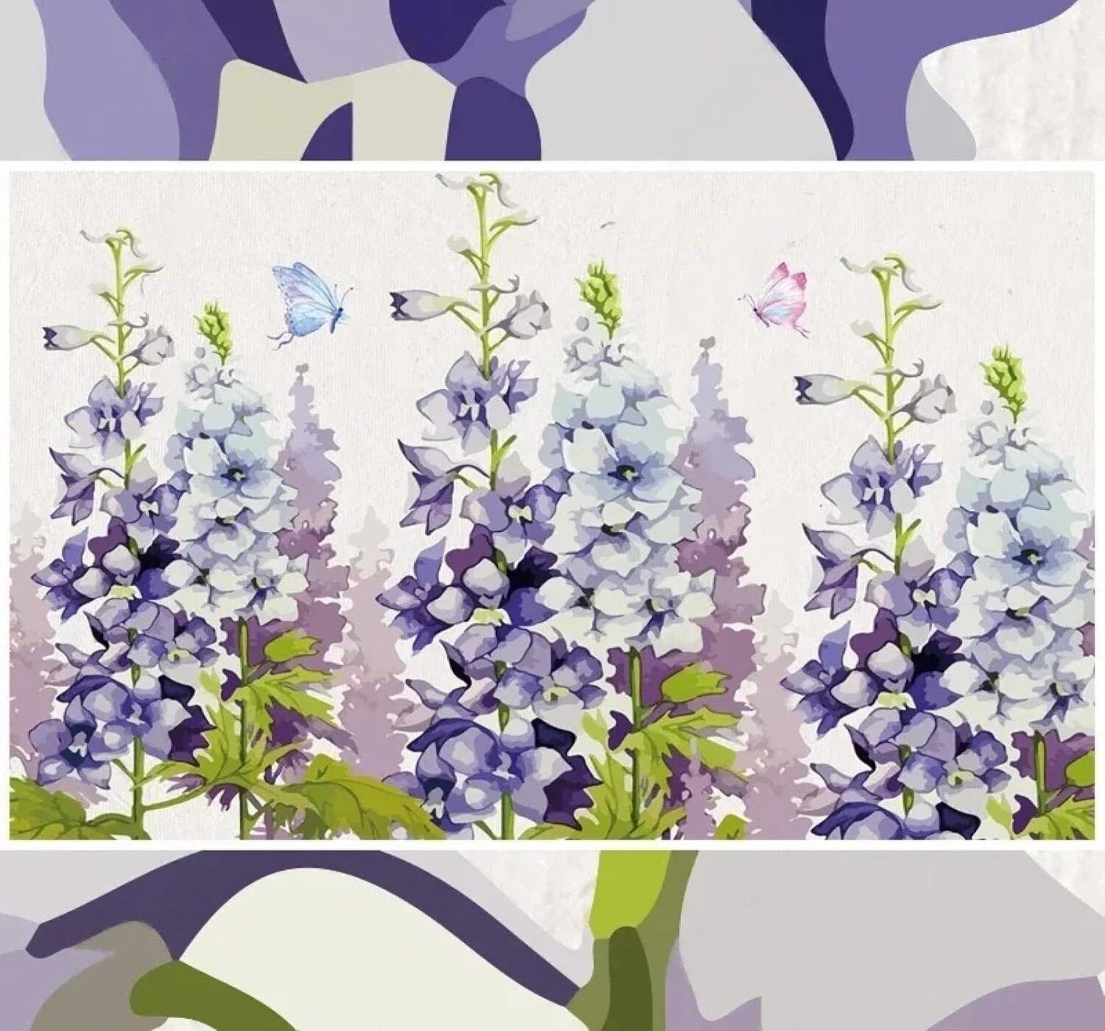 XLMING Papier Peint 3D Dessin À La Main Aquarelle Violet Fleurs Papillons
