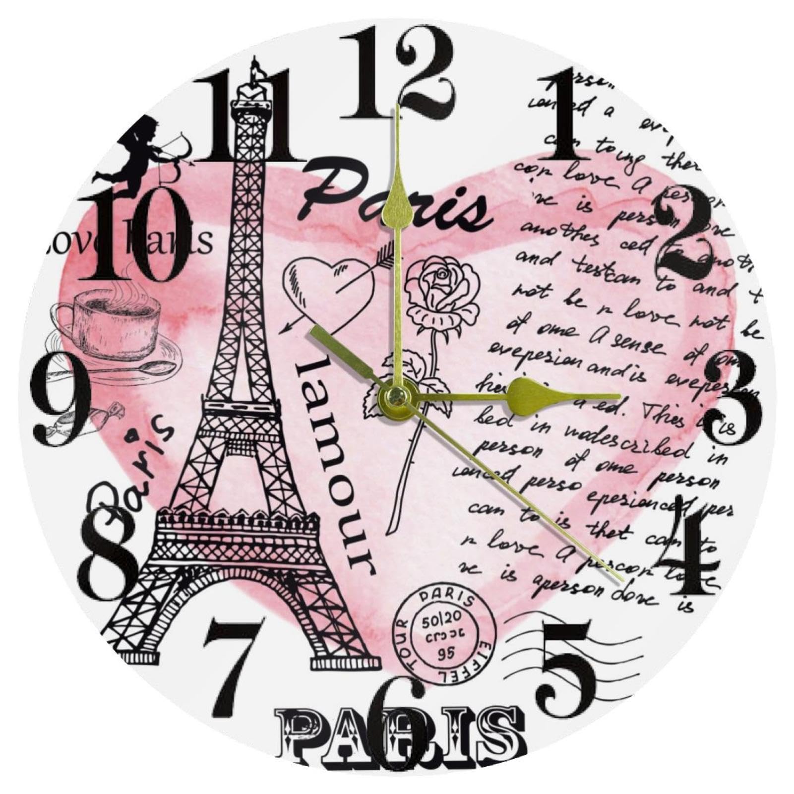 Horloge murale ronde Tour Eiffel montre à quartz sans tic-tac pour école et bureau