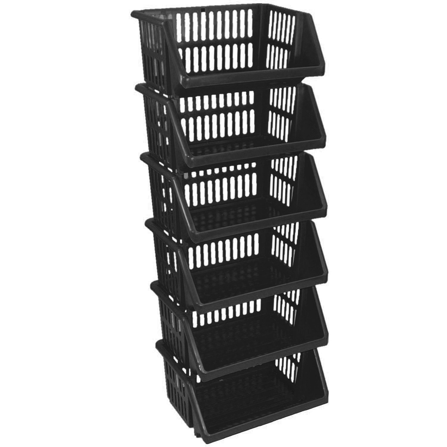 CrazyGadget® Multi Purpose Large Plastic Colour Storage Rack Stand Stacking Stackable Basket - Made In U.K. (6 Tiers, Black)