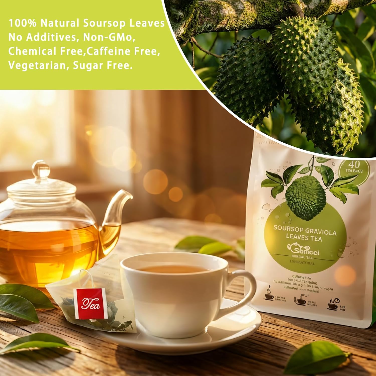 SAMCCI Soursop & Moringa Tea Bags Bundle - Pure Herbal Vitality 2-Pack Set image 4
